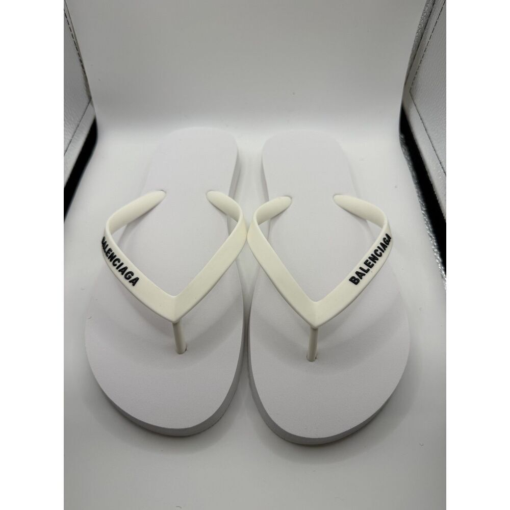 Balenciaga Rubber Logo Flip Flops White